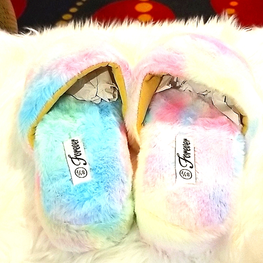 👣Forever ⚡Faux Fur Slide MultiColors slippers footwear comfee  u r worth it 🍭 - Picture 9 of 11